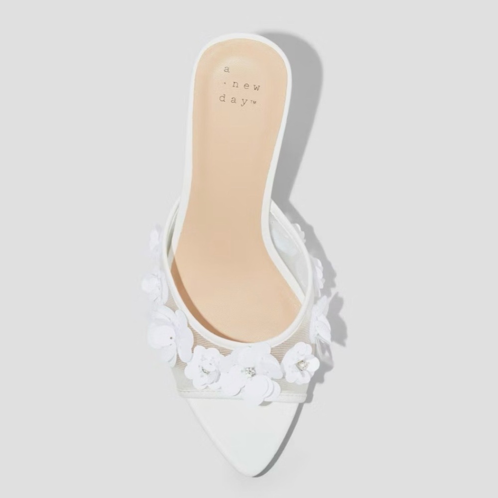 Women's Lupita Mesh Rhinestone Peep Toe Mule Heels - a new day - white - new - Picture 3 of 8